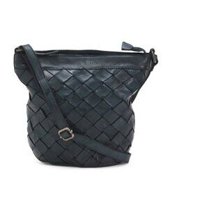 VILENCA Navy Leather Woven Bucket Bag